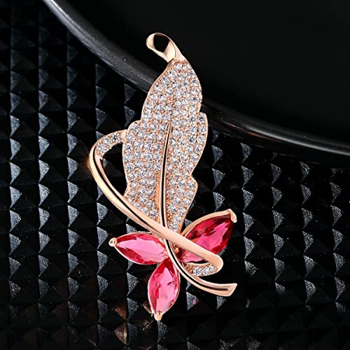 Image of Rhinestone Leaf Brooch Pins - Crystal & Gold-plated Lapel Pin Jewelry for Women - Birthday Gift for Wife or Friends