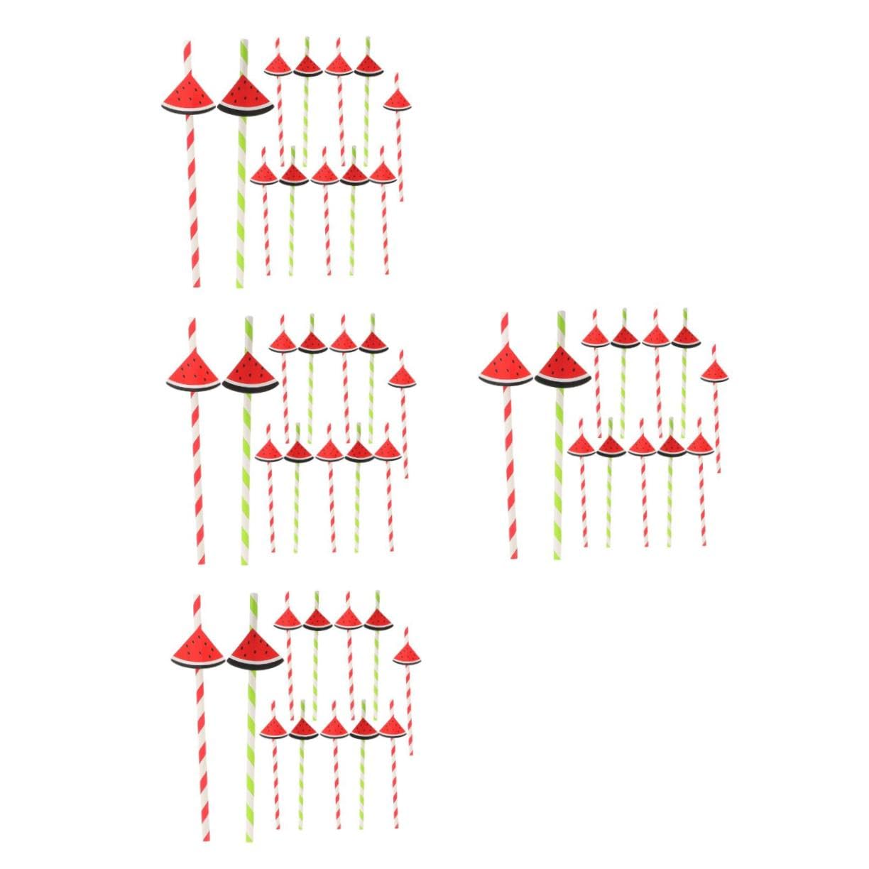 SHERCHPRY 4 Set Paglia Di Anguria Jumbo Palma Chiaro Lungo Tropicale Potabile Compleanno Riutilizzabile Decorato Tortuoso Pipetta Cannuccia Per Borraccia Cannucce Di Anguria Carta 40 Pezzi*4