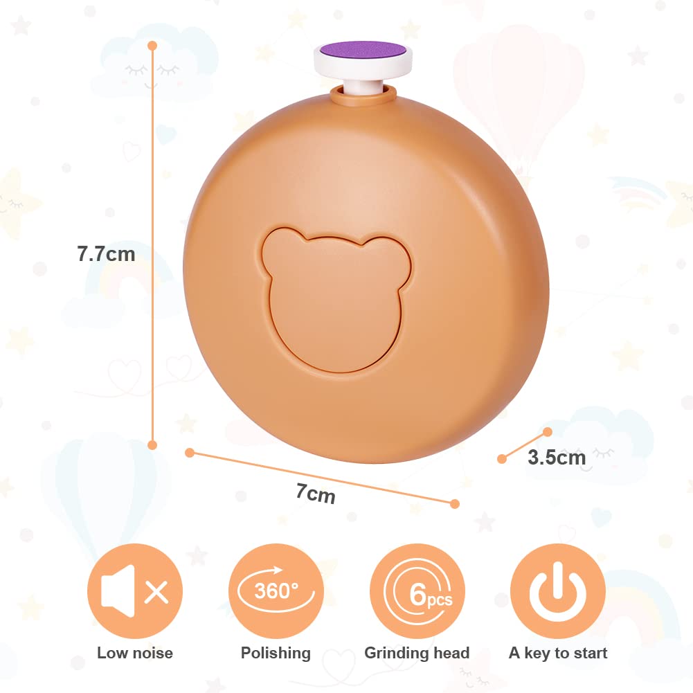 Vicloon Rifinitore per Unghie per Neonati, Tagliaunghie Elettrico per Bambini con 6 Testine di Levigatura, Nail Trimmer Bambini Lima per Unghie per Bambini e Adulti (Stile Orso Arancio)