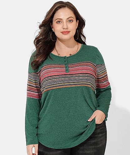 Image of CARCOS Plus Size Tops for Women Long Sleeve Fall Tunic Color Block Camo /Plaid /Leopard /Fall Blouse Crewneck Tshirt XL-5XL