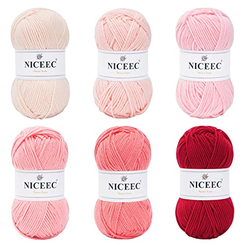 Image of NICEEC 300g Soft Assorted Colors Yarn - Sport Weight,100% Acrylic, 4 Ply, Bonbons Yarn for Crochet & Knit, DIY Project Starter Kit for Kids or Adults(Total 870yds) - Pink Series