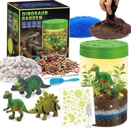 Glow-in-the-Dark Dinosaur Terrarium Kit with Light-Up Dino Toys & Real Plants - Educational Dinosaur Habitat Building Set by National Geographic Toys for Kids