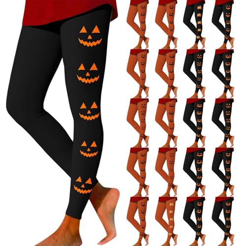 Halloween Leggings for Women Buttery Soft Stretchy Pumpkin Printed Pajamas Pants High Waisted Tummy Control Yoga Pant