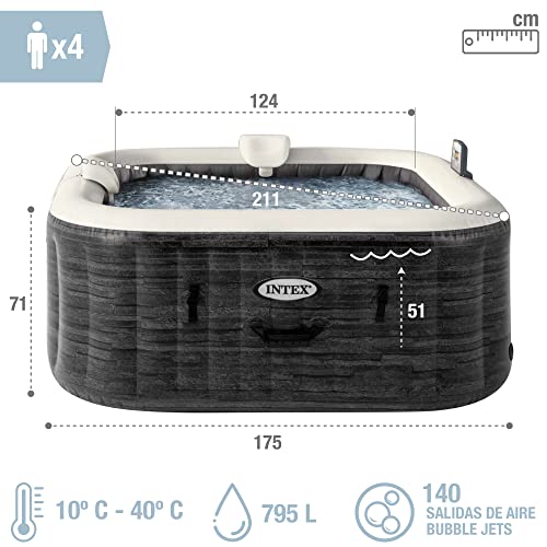 Miniatura 5 de Intex 55090 - SPA Hinchable Exterior e Interior para 4 Personas, Medidas 175x175cm, Capacidad 795 litros, Temperatura del Agua 10º- 40º, SPA Inflable, bañera