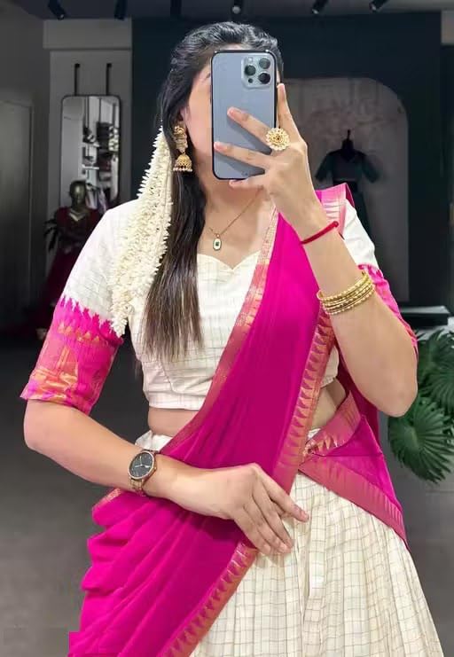 Image of ZITON ARICO MART Women's Indian Traditional Kanjivaram Silk Pure Weaving Lehenga Choli Along With Dupatta And Blouse Piece, Half Saree (Unstitched)