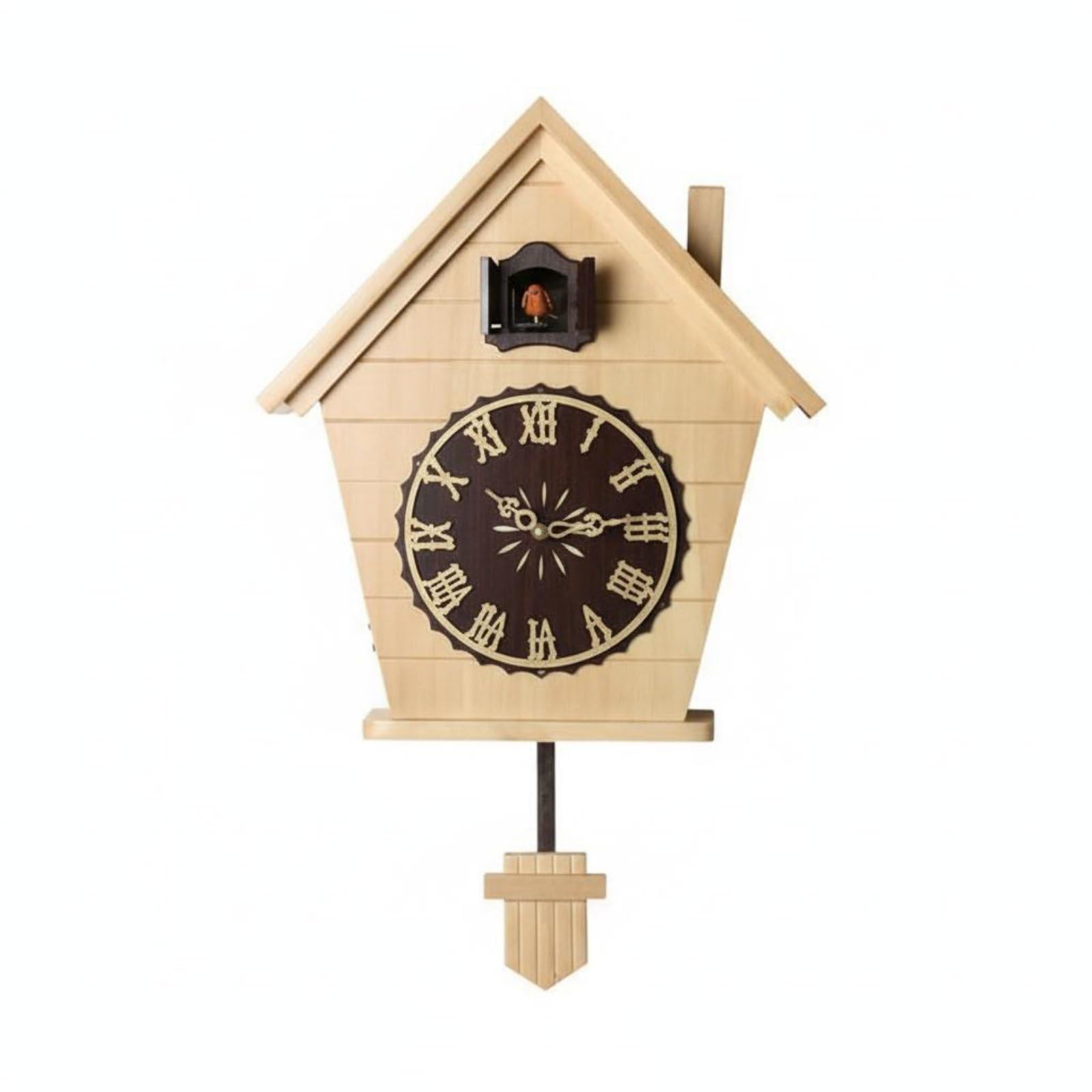 Orologio a Cucù Orologio da Parete Orologio a Pendolo Orologio in Legno con Sensore di Luce per Notturno con Quadrante 17cm E Carillon con Verso di, Legno, Piatto Luo