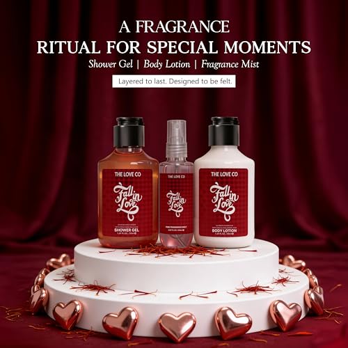 Image of THE LOVE CO. Fall in Love Gift Set for Women | Body Wash, Body Lotion & Body Mist | Bath & Body Care Pampering Hamper Pack of 3 | Birthday, Anniversary Gifts | Self Care Kit