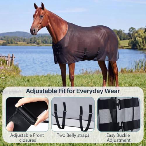 Image of Breathable Mesh Horse Fly Sheet for Summer, Size 72 Black Lightweight Cover