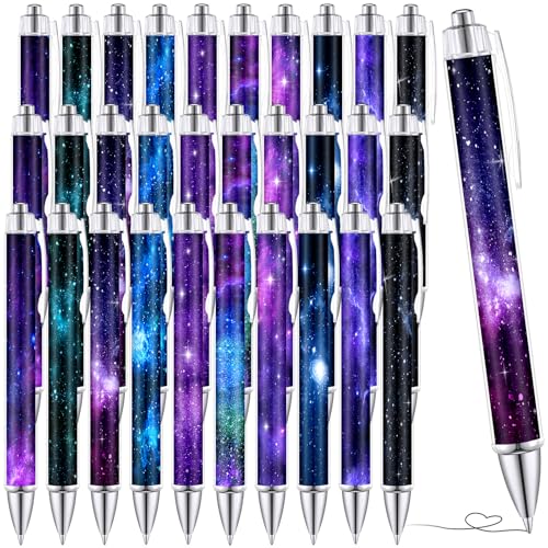 TecUnite 30 Pcs Galaxy Pens for Women Gifts, 1.00 mm Ink Ballpoint Pens Black Ink Writing Pens Journaling Gift, Aesthetic Office Supplies