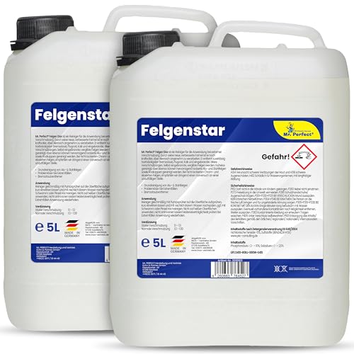 Mr. Perfect Felgenreiniger für Alufelgen & Stahlfelgen 2x5L | Saurer Felgen Reiniger entfernt hartnäckige Verschmutzungen, Bremsstaub & Flugrost | Felgenpflege für Auto & Motorrad | Made in Germany