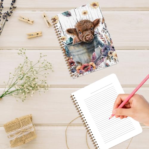 Image of 2Pcs Highland Cow Notebook, Cow College Ruled Spiral Notebook, Cows Print Stuff 160 Pages Hardcover Notebooks Journals for Writing Travel Business Office, Funny Aesthetic Notebooks for Women