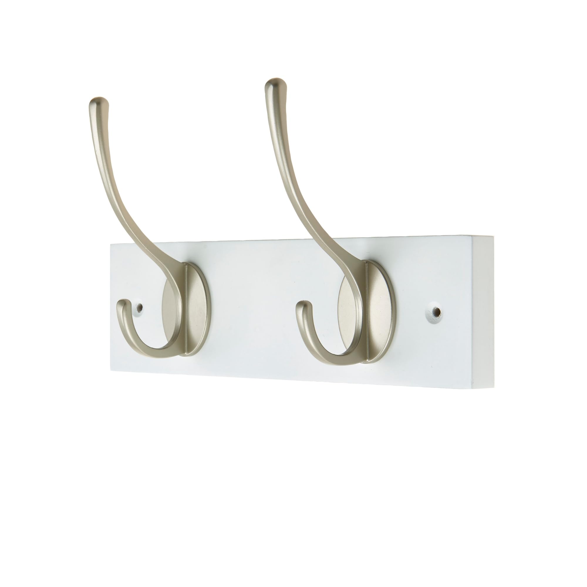 keypak 2 Hook White Wall Mounted Coat Rack with 2 Victorian Satin Nickel Hooks - for Coats, Jackets & Hats - Includes Fixings for Easy Installation