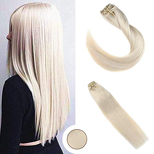 14inch Double Weft Clip in Hair Extensions Human Hair Clip ins Color 60 Light Blonde 7pcs/120Gram per Package
