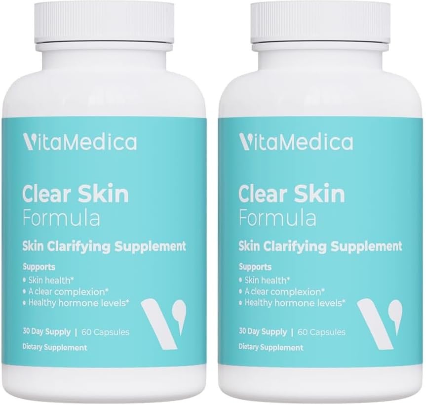 VitaMedica Clear Skin Vitamin Formula | Noncystic Acne Supplement for Skin Clearing | Breakout Treatment for Women and Men | Vitamins A, C, E, Selenium, Chromium, and Zinc for Skin Health | 2 Pack