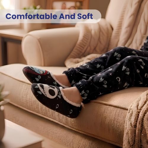 Image of Women Slipper Plush SlipOn Sock Slippers Stitch Minnie Jack Skellington