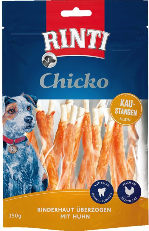 Rinti Snack Chicko Kaustangen aus Rinderhaut mit Huhn & Ente Doppelpack | auch als Mix im Doppelpack | 2X 150g (Huhn)