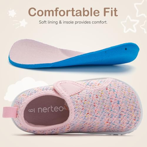 Image of nerteo Toddler Boy Girl Sneakers Wide Toe Box Adjustable Barefoot Slip on Shoes Lightweight Walking Running Non-Slip Breathable Tennis Athletic School Gym Shoes