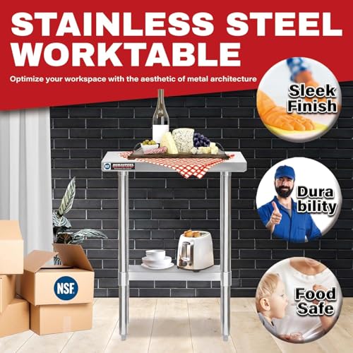 Image of DuraSteel 30x12 Stainless Steel Work Table - NSF Commercial Prep Metal Table - Outdoor Pizza Oven Stand w /Under Shelf - Kitchen Island Laundry Utility Garage Microwave Stand Large Rolling Storage Cart