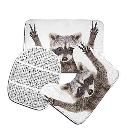 SHEYZYLTD Badematte + Konturmatte + Toilettendeckelbezug Süßer Waschbär 3 Stück Badematte Set, mit rutschfester Klebeunterseite – Bild 5