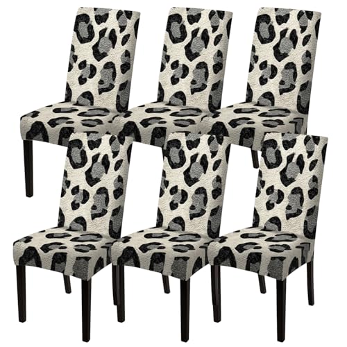 Image of Nuxovilar 6PCS Black Gray Leopard Print Stretch Chair Covers 23.6x70in
