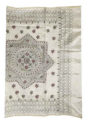 Image of SHRISTI CLOTHINGS Women's Hand Embroidered Cotton Silk Kantha Stitch Saree with Blouse Piece (SB420324 TWD77)