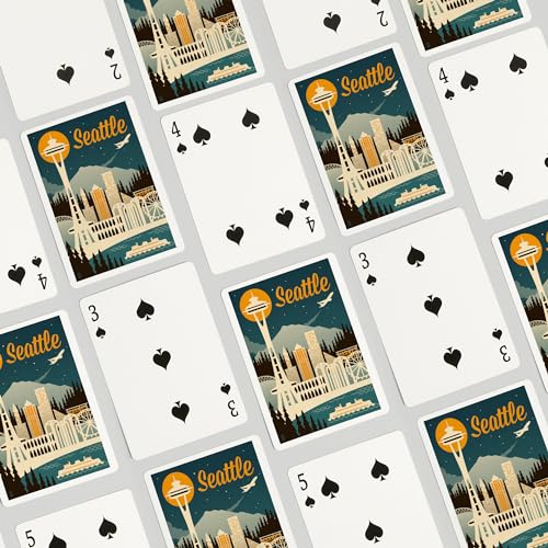 Lantern Press Seattle Retro Skyline Naipes Poker miniatura 4