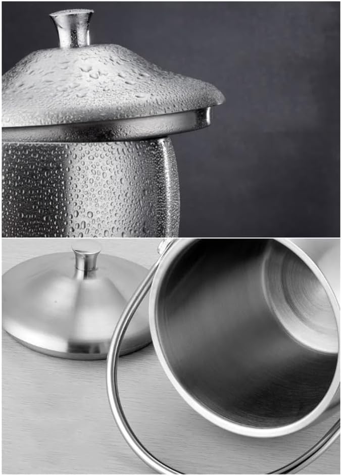 Ice Bucket, Ice Bucket with Lid and Tongs Double Wall Insulated Stainless Steel Ice Bucket Ideal for Cocktail Bar, Parties, Chilling Wine, Champagne Ice Buckets for Parties(2L)