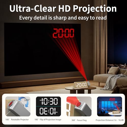 Projection Alarm Clock for Bedroom, Digital Night Light Clock with 180° Projector on Ceiling, 3 Level Brightness, USB Charger, Temperature, Dual Alarms for Kids, Heavy Sleepers, Snooze, 12/24H (Wood) - Image 2