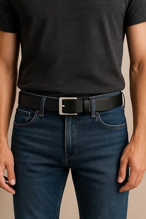 Image of Leather Formal /Casual Belt For Men /Boys (Color-Black) | For Office & Casual Occasions |