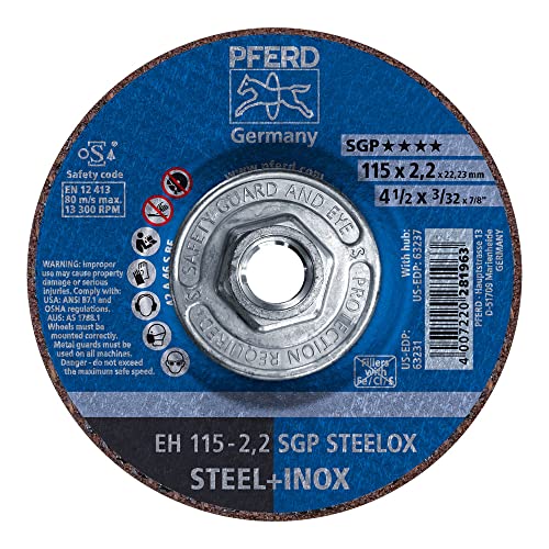 Roue de coupe centrale déprimée PFERD 4-1/2 po pour tronçonnage précis de l'acier (lot de 10)