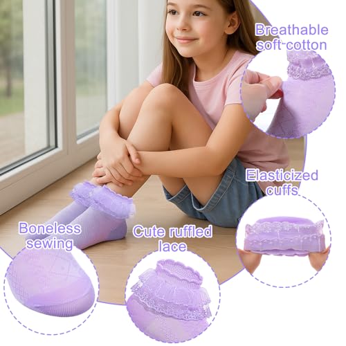 6 Pairs Girls Ruffle Socks Cute Lace Frilly Ankle Socks for Little Girl Toddler Dance Lolita Dress3