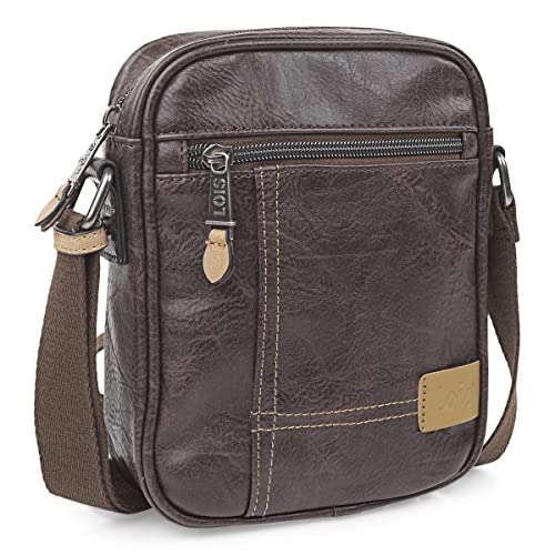 Lois   Bolso Hombre Piel Vegana Estilo Moderno, práctico y elegante Bandoleras Hombre Piel Sintética ideal para viajes y trabajo, urbana y funcional, Marron