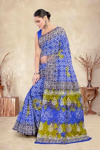 Women's Batik Printed Pure Cotton Mulmul Saree Without Blouse Piece(Ab37_Parent)_A15588