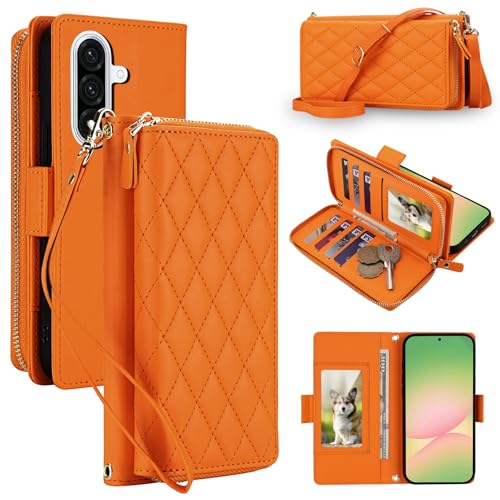 Coque portefeuille Samsung A57 5G anti-piratage avec blocage RFID orange