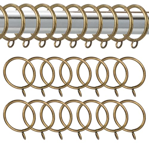 Iridsmole 24pcs Metal Curtain Rings, 50mm Inner Diameter Bronze Curtain Rings, Brass Curtains Ring with Eyelet Hoops Rod Ring with Eyelet for Window Door Shower Hanging