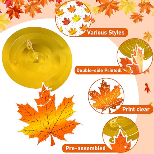 Image of 72 Pcs Fall Thanksgiving Hanging Decoration Maple Leaves Swirl Autumn Party Decoration Autumn Ceiling Decor Foil Orange Leaves Streamers for Home Office Classroom Harvest Party Supplies