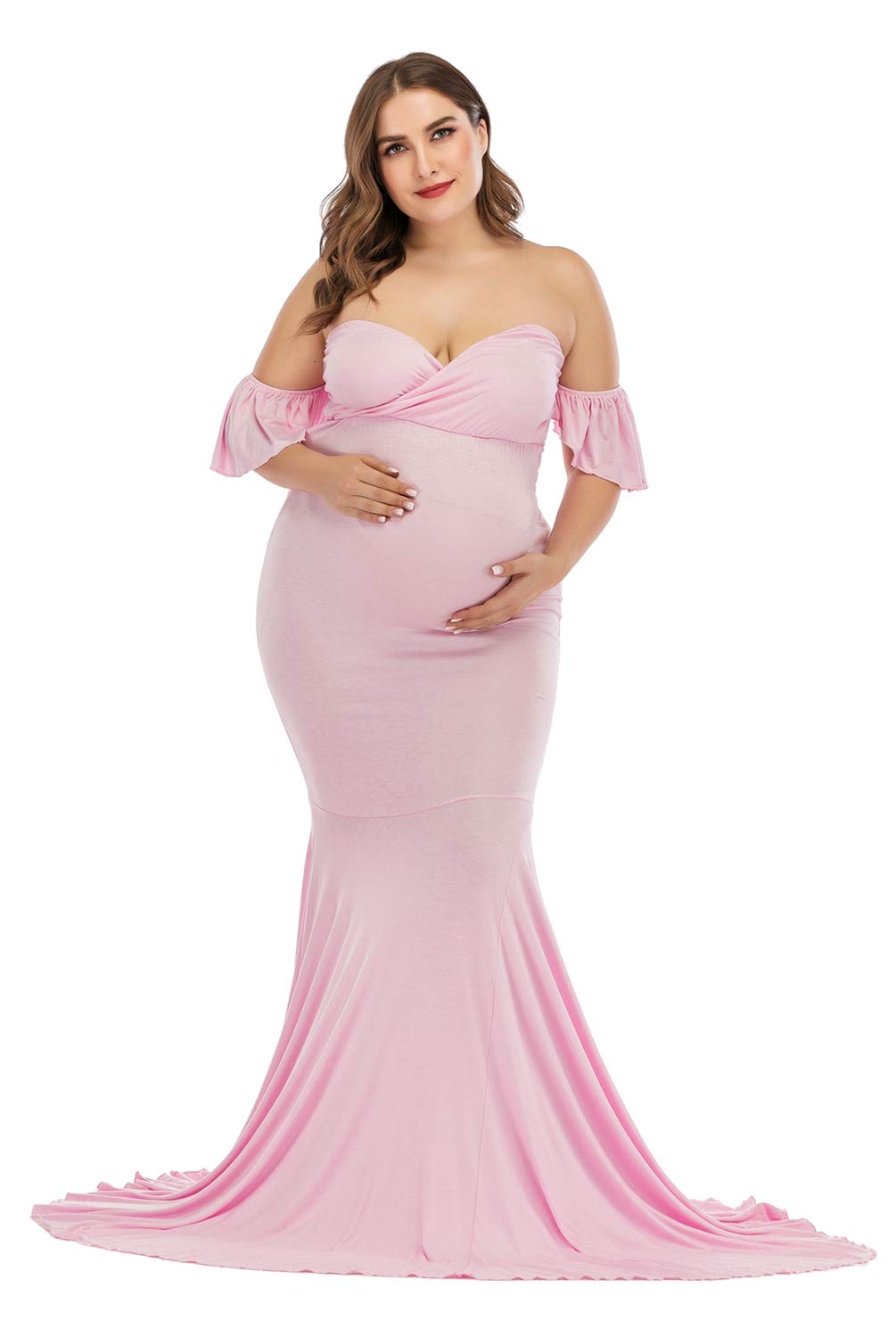 Off Shoulder Maternity Elegant Fitted Photo Shoot Gown Wraped Mermaid Baby Shower Dress