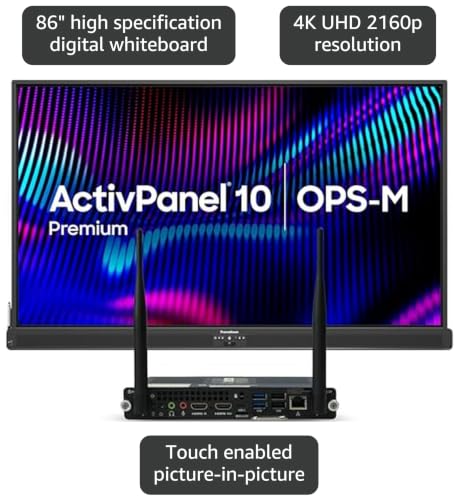 Image of Promethean ActivPanel 10 Premium 86 inch High Specification Digital Whiteboard for Office or Class, 4K UHD, OS Flexible Device, Panel & Wall Mount Included, Bundled i5 Windows OPS, 3 Year Onsite Support