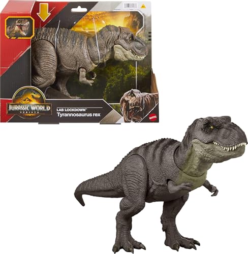 Mattel Jurassic World Laboratory Attack JGM16 T-Rex Kids Figure Dinosaur Large Moving Dinosaur Toy Total Length: Approx. 46.4 cm Age 4+ Green