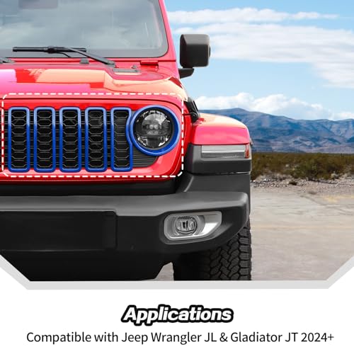 Blue Grill Inserts for 2024 2025+ Jeep Wrangler JL Grille Cover & Headlight Cover Trim Accessories by JeCar - Used condition - Image 2