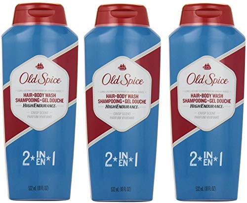 High Endurance 2 In 1 Hair and Body Wash Crisp Scent Men Body Wash by Old Spice, 18 Ounce (Pack of 3)