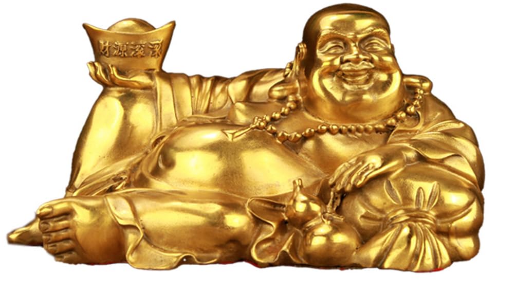 NHDVDVAV Fengshui Brass Buddha Statues for Wealth Prosperity,Gold Lucky Buddhist Figurine,Small Buddhist Decor for Office Desk, Living Room & Business Gifts