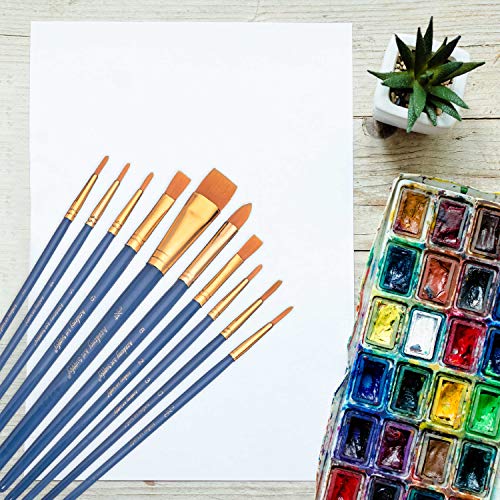 Academy Art Supply - 10 Piece Nylon Brush Set for Acrylic, Oil and Watercolor Paint