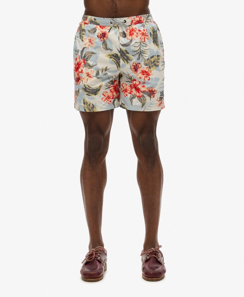 Superdry Bañador para hombre de 43 cm de largo con estampado hawaiano