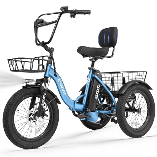 ESKUTE E Trike 1200W Electric Bike, 55 Mi, Blue