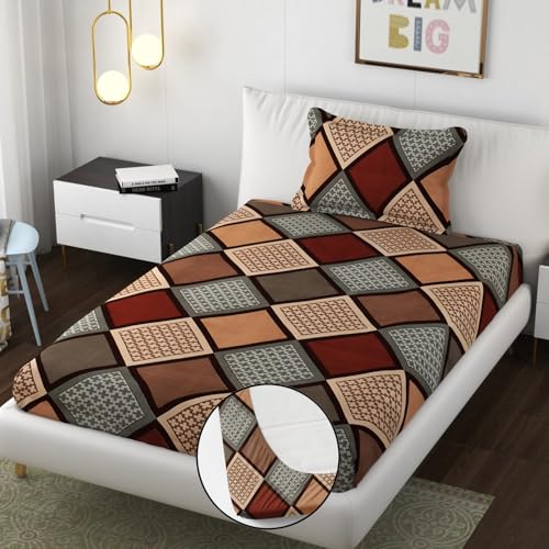 Image of Premium Heavy Cotton Elastic Fitted Bedsheets with 1 King Size Pillow Covers | Single Bed with All Around Elastic 350 TC | 36 x 78 x 6 Inch Single Size Fitted | - Multi Box