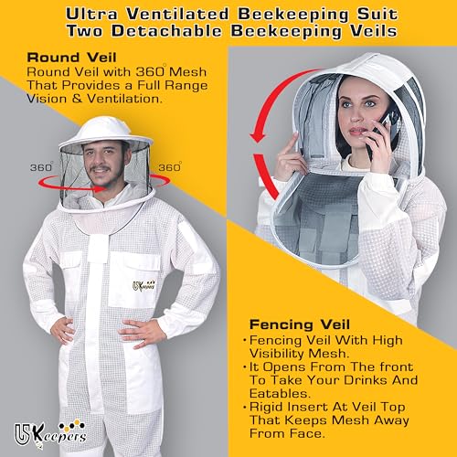 Image of 3-Layer Ultra Ventilated Sting Proof Bee Suit for Men & Women - Premium Beekeeping Suit with Bee Gloves & Two Detachable Beekeeping Veils (White 2XL)