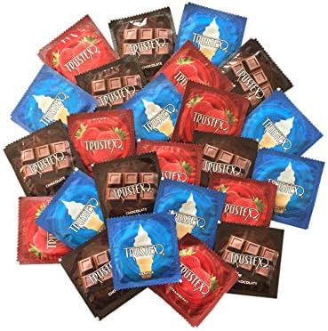 Trustex Neapolitan Flavors with Silver Lunamax Pocket Case, Chocolate, Strawberry, and Vanilla Flavored Latex Condoms-24 Count