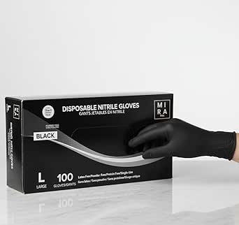 Mira Pak Black Nitrile Gloves - Latex & Powder-Free, Textured, Food-Safe Disposable for Cooking, Cleaning, Industrial Use