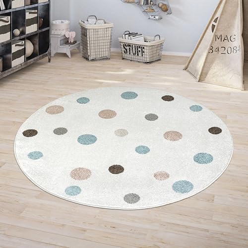 Jimri Kinderteppich DOTS l Pünktchen Gepunktet l Öko-Tex Siegel | Farbe: Beige Blau Rosa |...